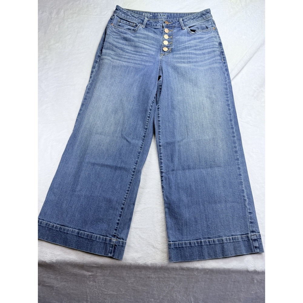 a.n.a Women's High Rise Wide Leg Crop Jeans Size 6 Button Fly Medium Wash Denim